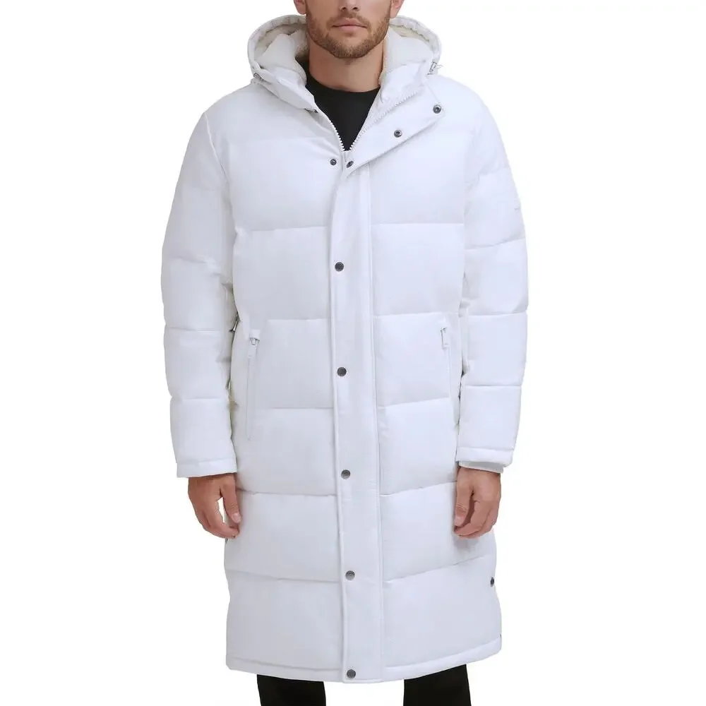 DKNY Mens Quilted Parka Sz Large White Faux Croc Leather Water Resistant NWT